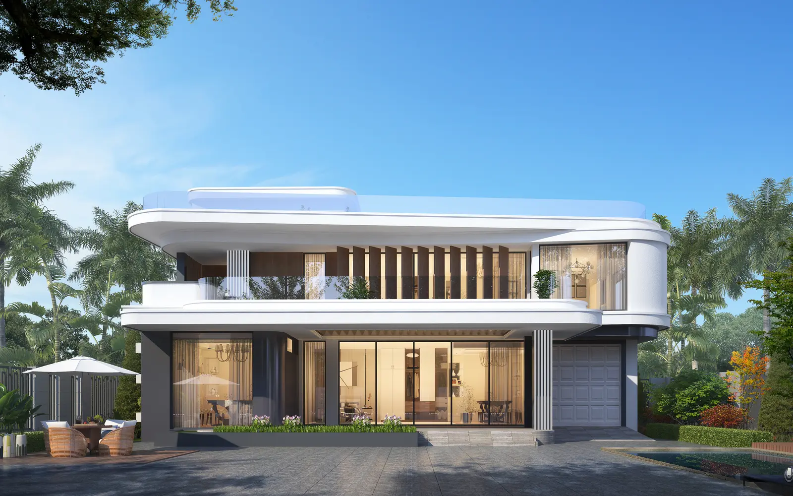 乡墅帮三层现代弧形露台住宅效果图