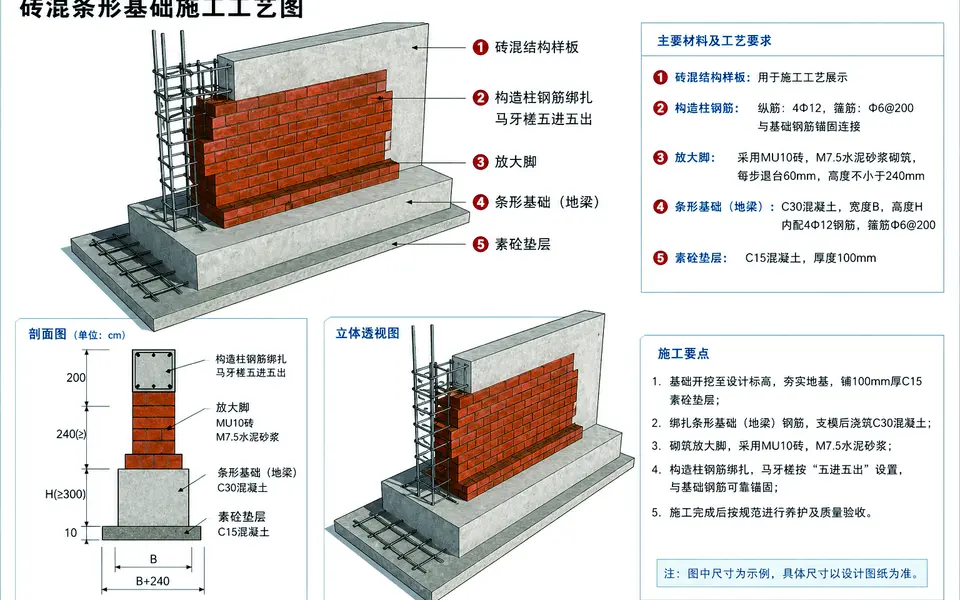 乡墅帮条形基础施工工艺客户工艺图