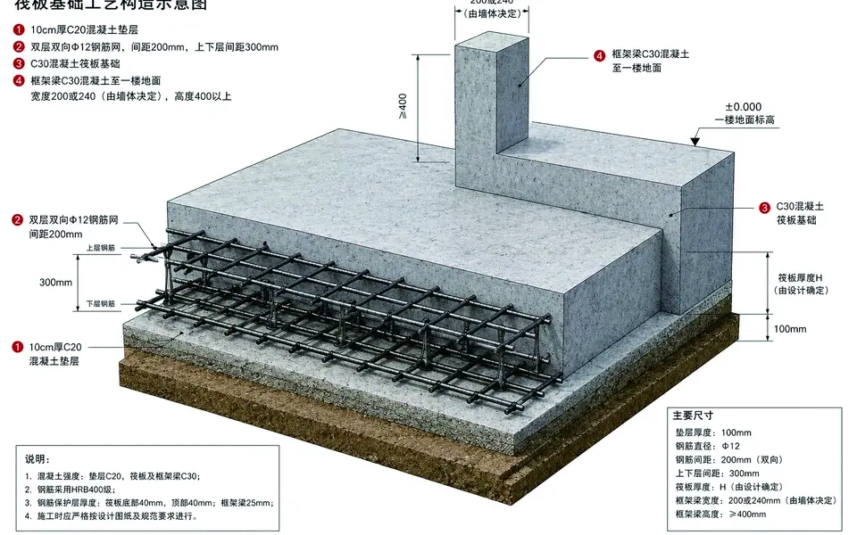 乡墅帮筏板基础施工工艺客户工艺图