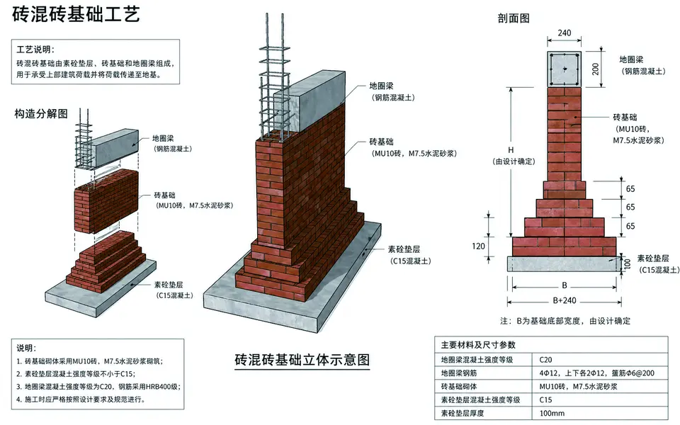 乡墅帮砖基础施工工艺客户工艺图