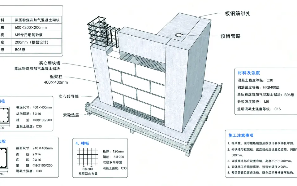 乡墅帮框架结构施工工艺客户工艺图